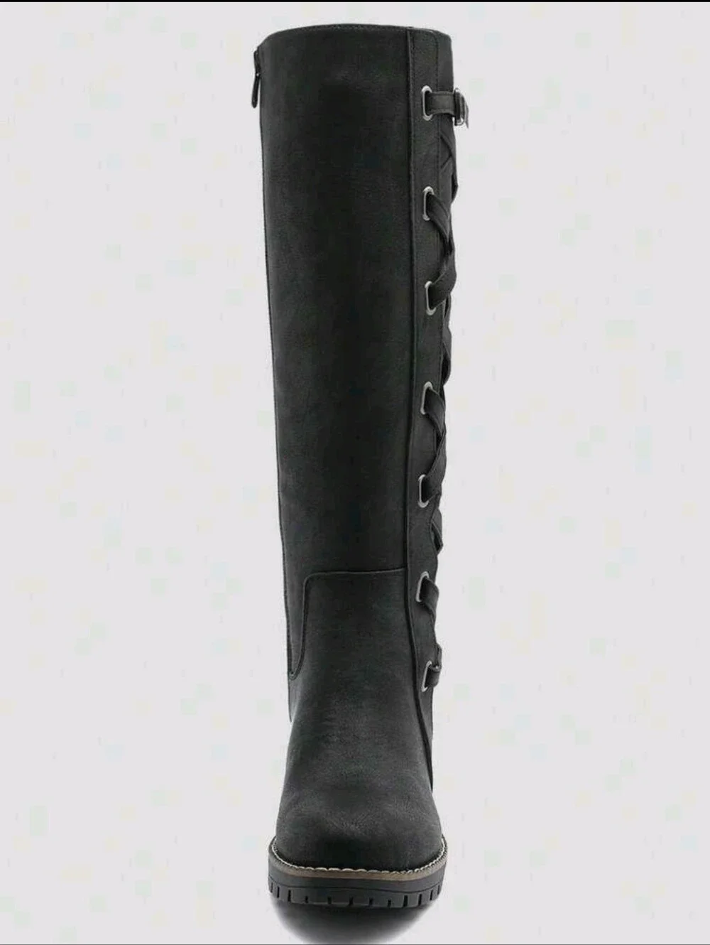 Black Lace-Up Knee High Boots - Women
